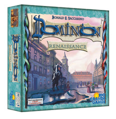 Rio Grande Games Dominion Renaissance box art highlights the epic expansion for 2-4 players