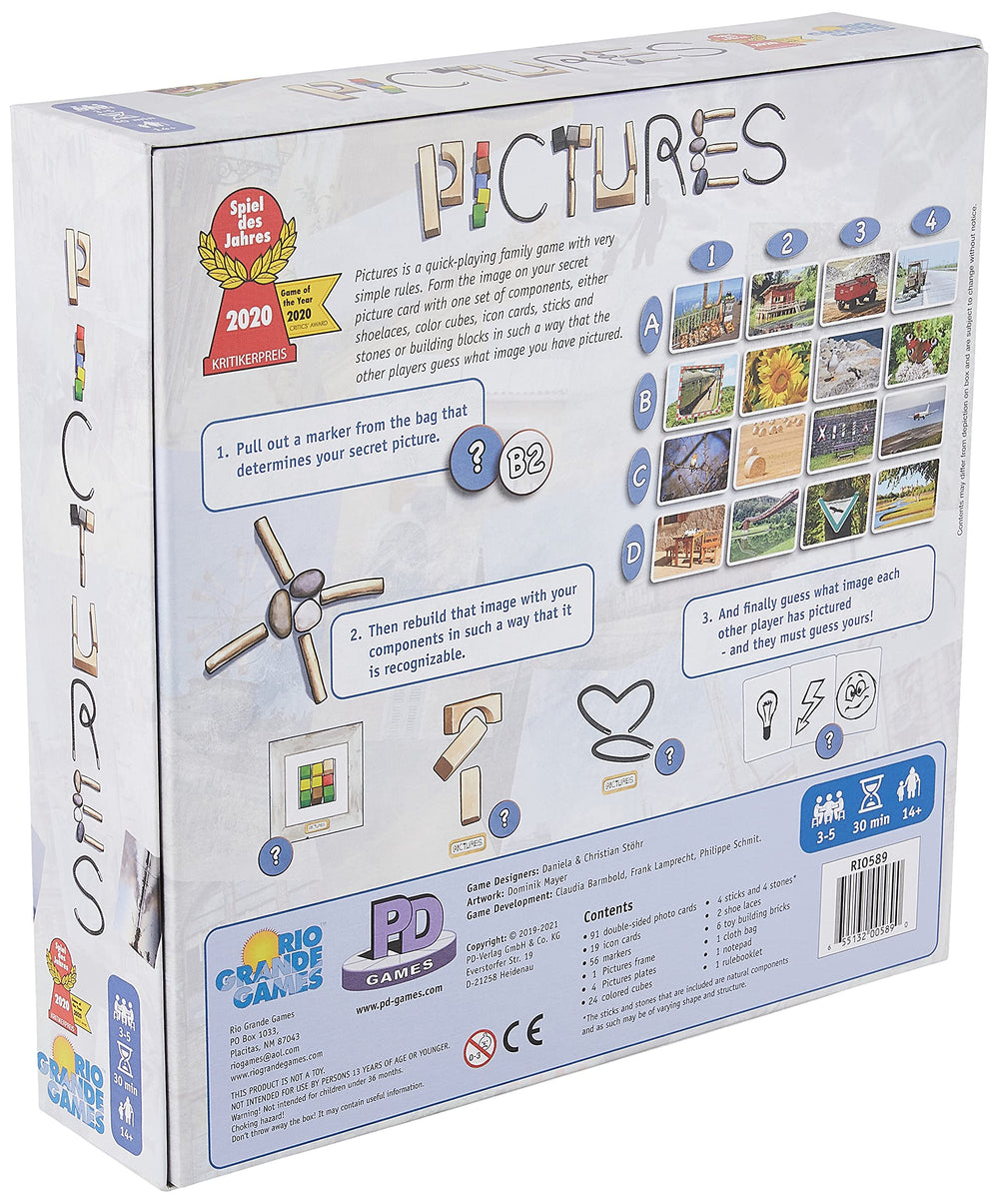 Rio Grande Games Pictures components ready for playful manipulation and quick drawing