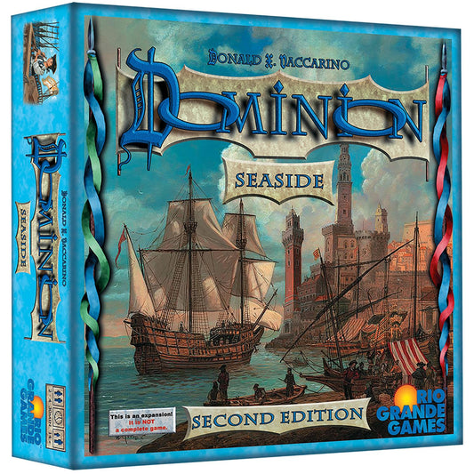 Rio Grande Games Seaside Second Edition card art featuring new kingdom cards for deeper strategy.