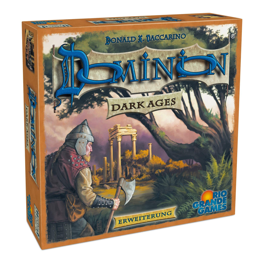 Rio Grande Games Dominion Dark Ages expansion box art showcases an immersive fantasy setting for strategy players.