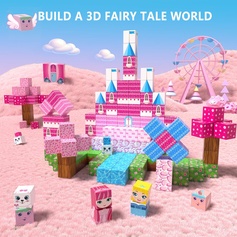 Riomuru magnetic building cubes with varied designs stimulate creativity and open-ended play.