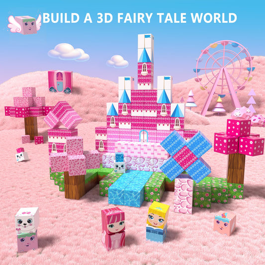 Riomuru magnetic building cubes with varied designs stimulate creativity and open-ended play.