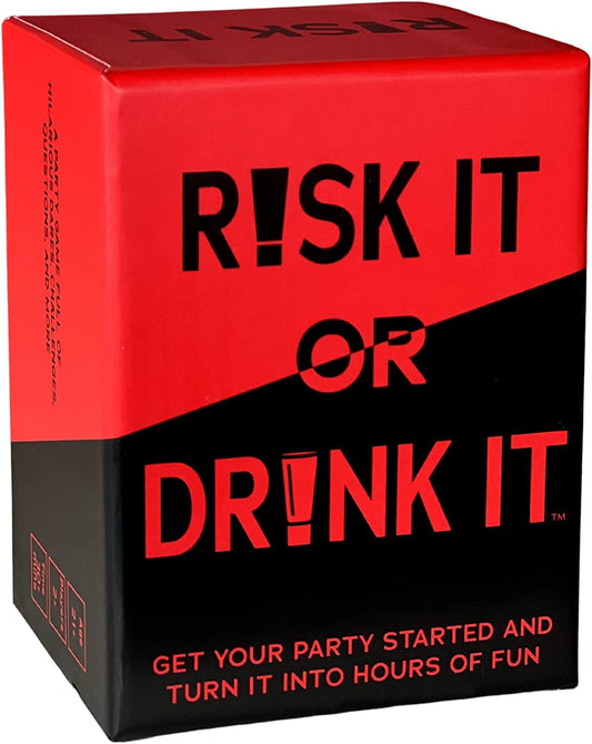 Risk It or Drink It card deck close-up with bold dares for lively game nights.