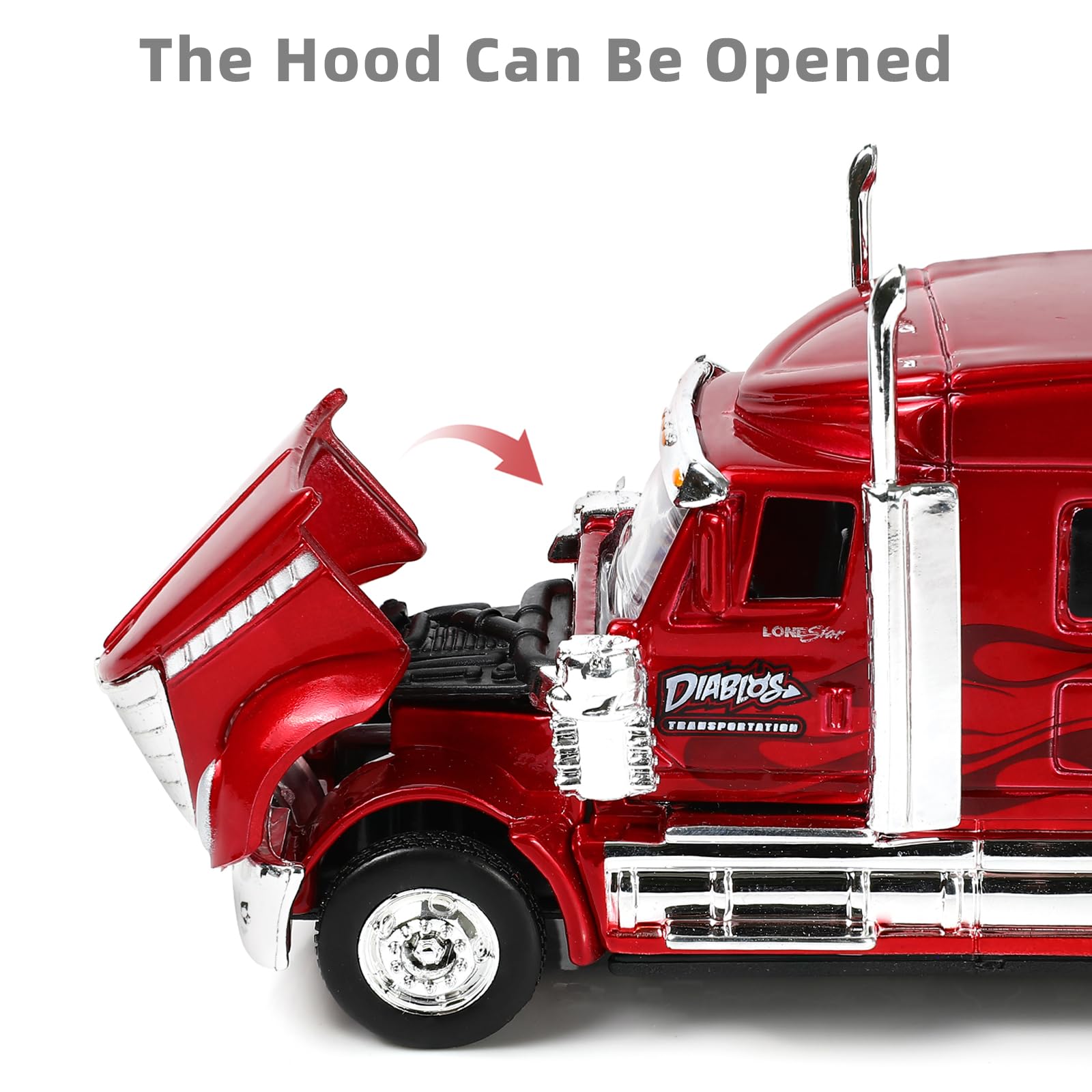Risopen diecast metal body with rubber tires for realistic rolling feel.