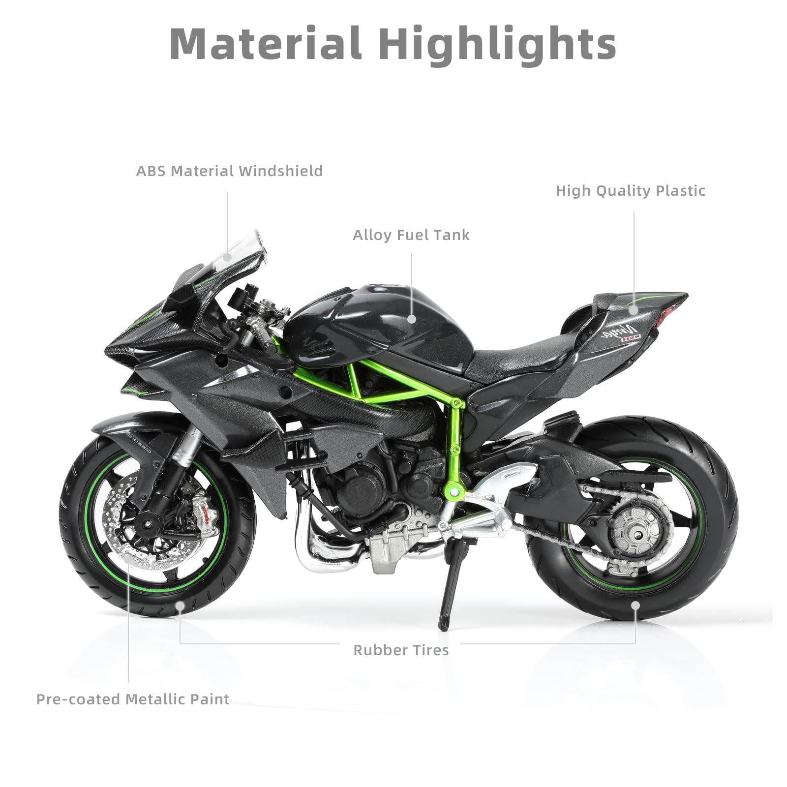 Risopen Kawasaki Ninja H2R 1:12 side detail emphasizes realistic scale and precision.