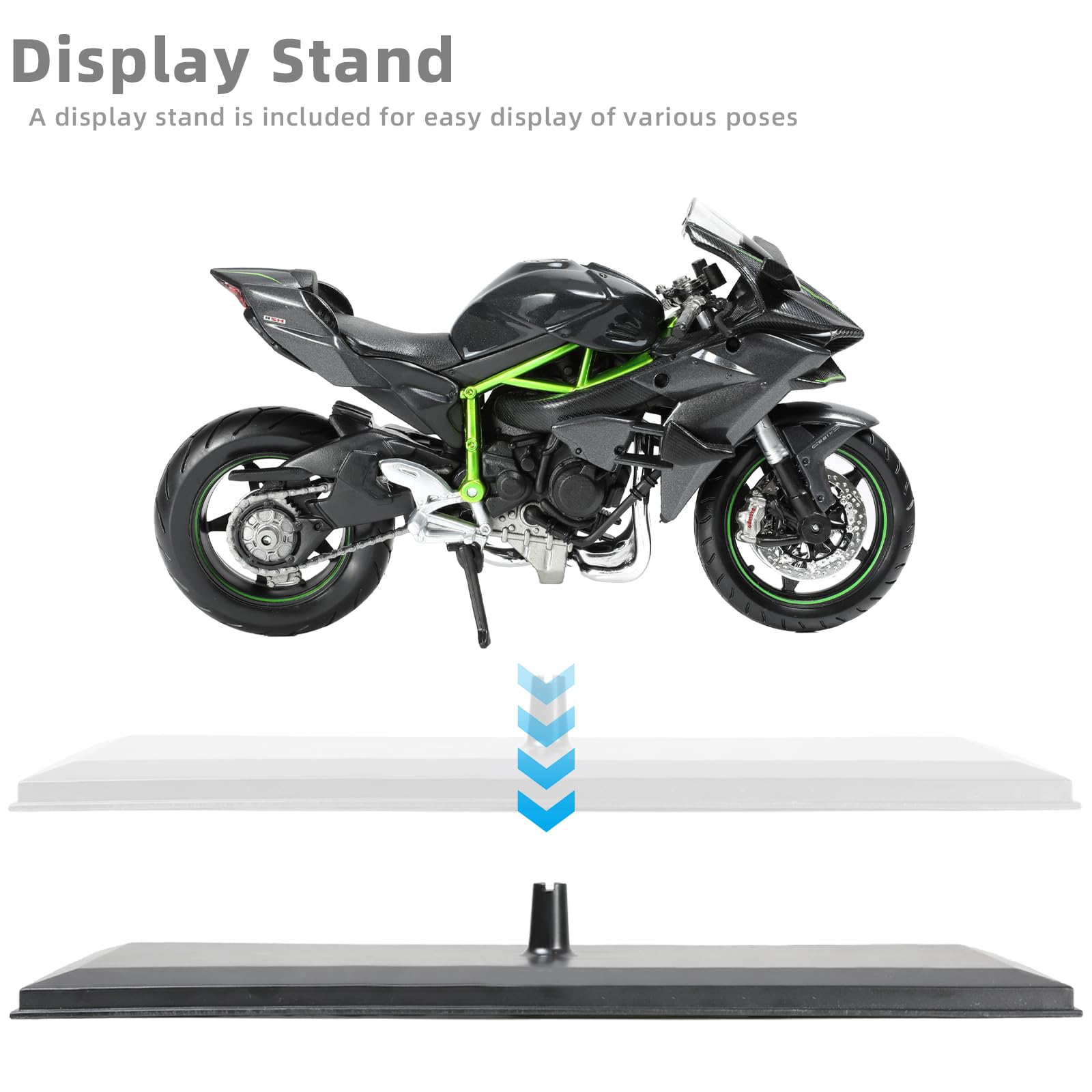 Risopen Kawasaki Ninja H2R 1:12 tire detail reveals textured realism for display.