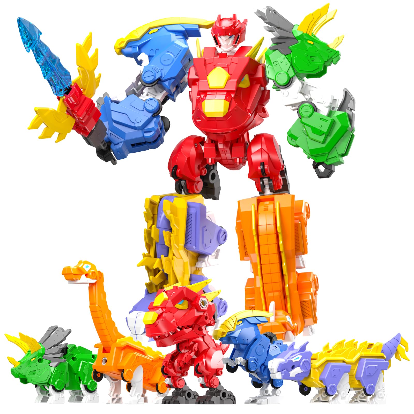 RISUNTOY 5-in-1 transforming dinosaur robot kit in action for hands-on learning.