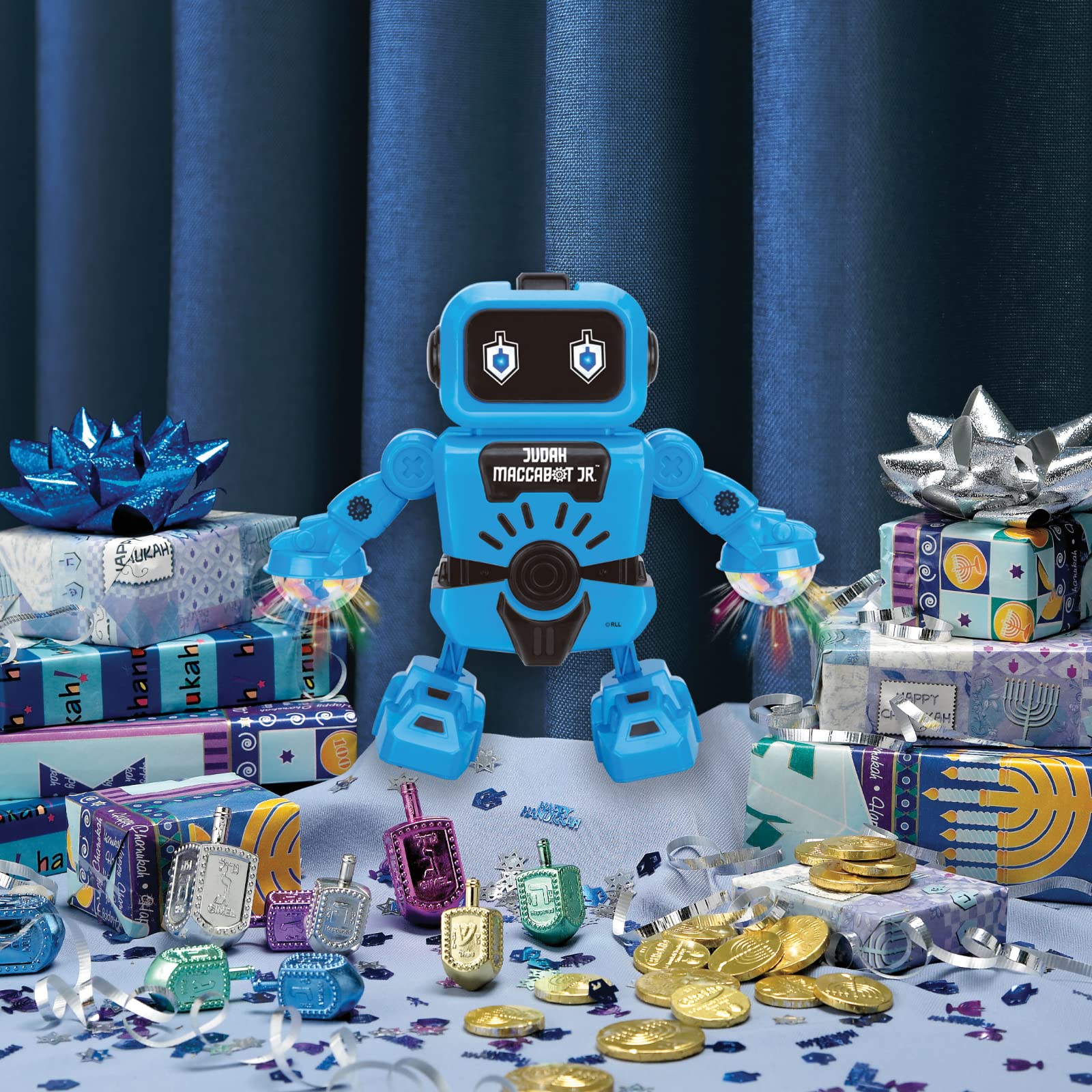 Rite Lite table decor Hanukkah figure enhances party ambiance.