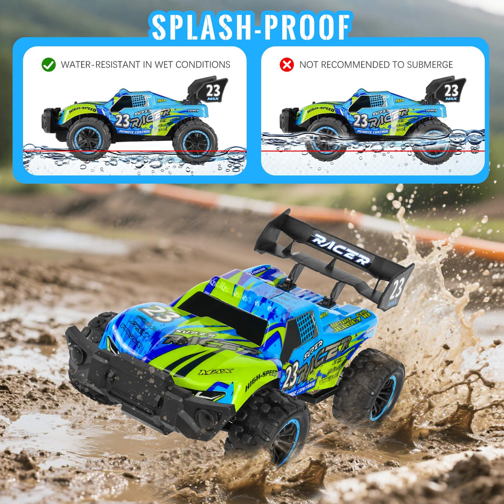 RiteHold RC car splashes light water during off-road fun.