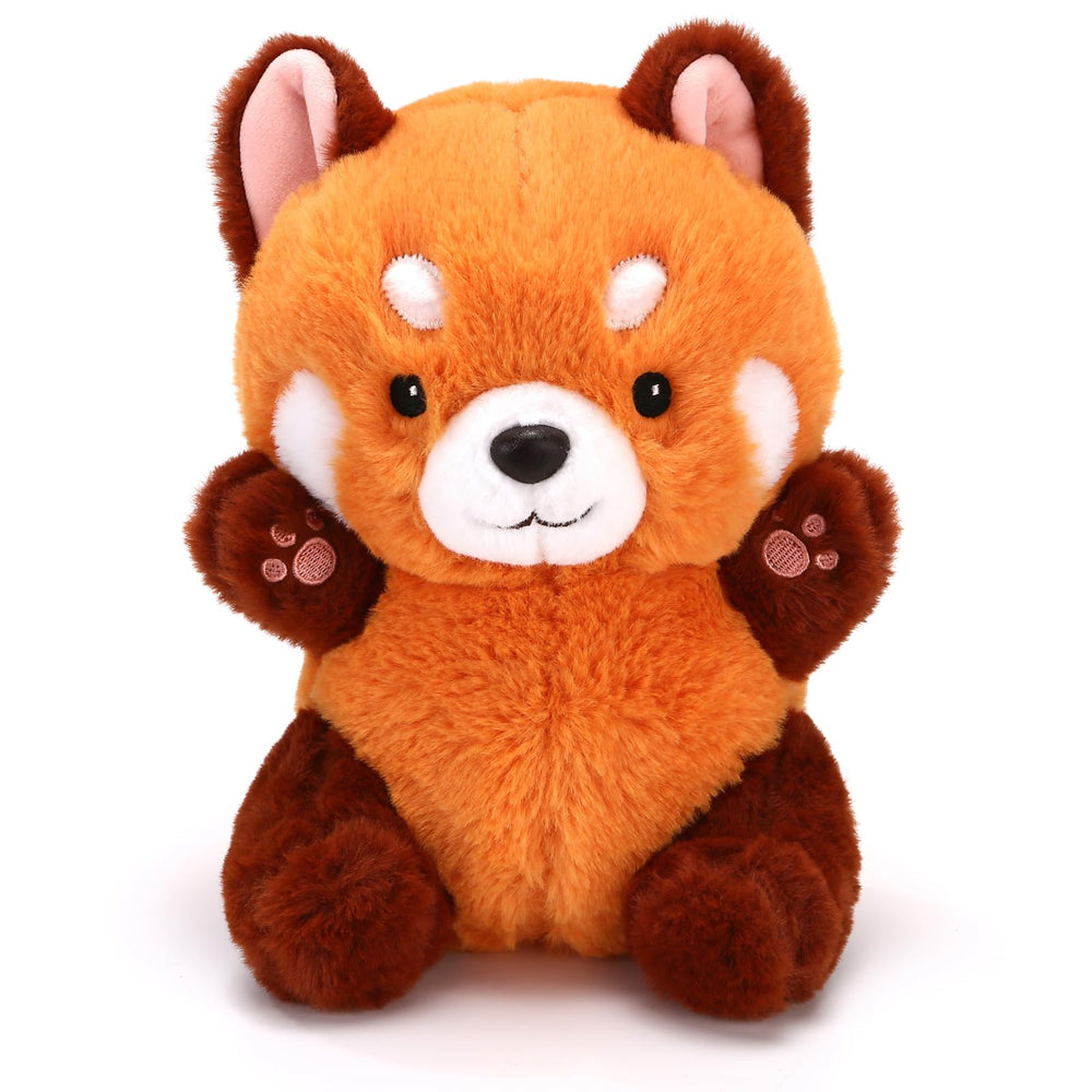 Riuhot red panda plush full-body view highlighting soft, huggable fabric