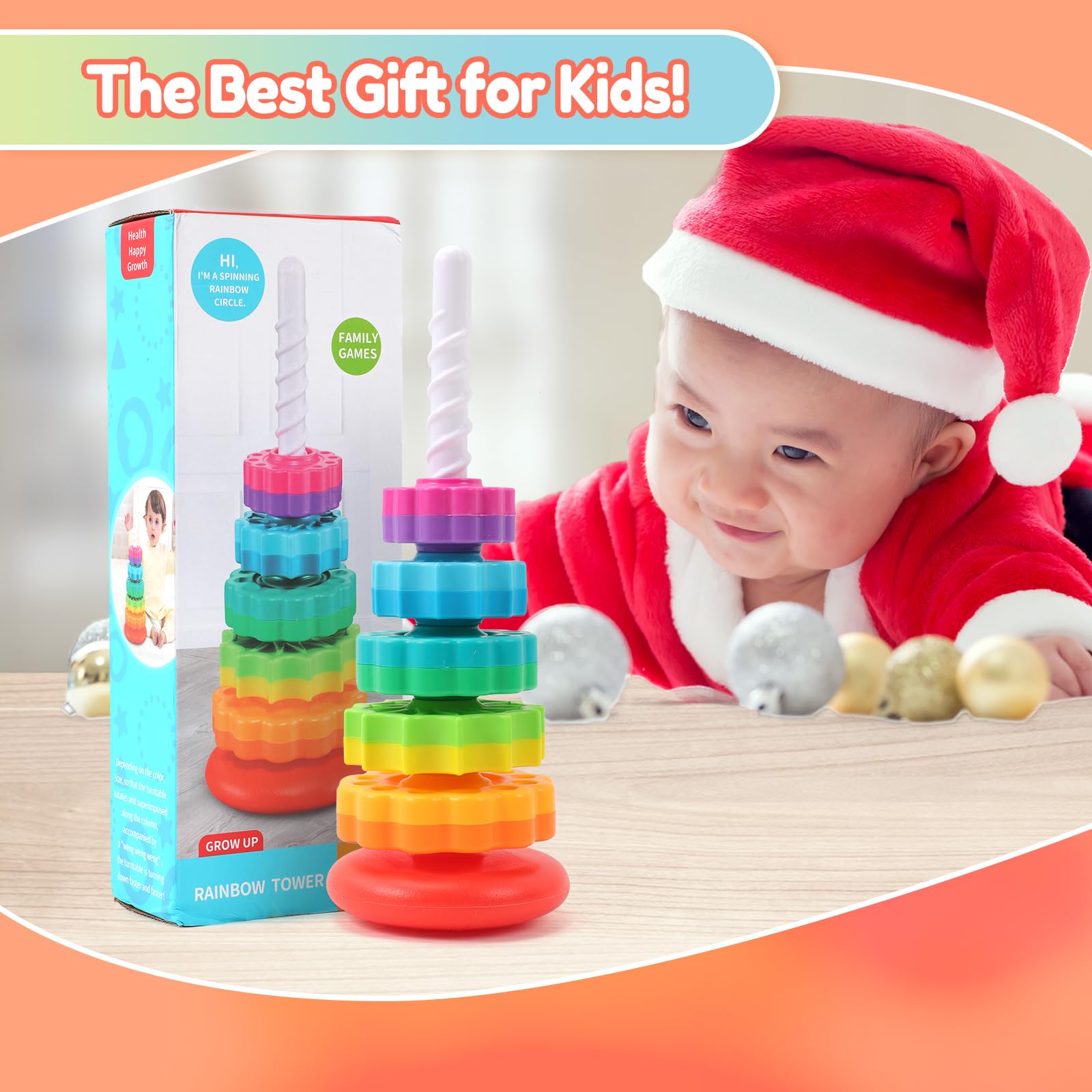 Riuja gift ready package featuring the 14 inch rainbow stacking toy