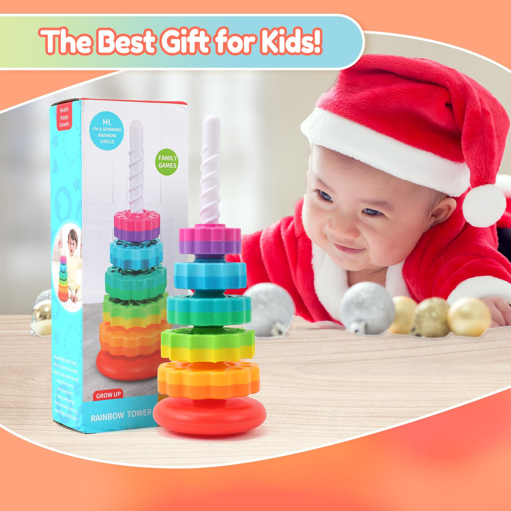 Riuja gift ready package featuring the 14 inch rainbow stacking toy
