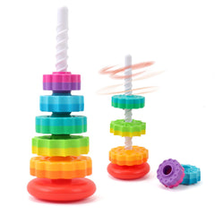Riuja baby spinning toy with spiral pole and rainbow discs fostering early motor skills