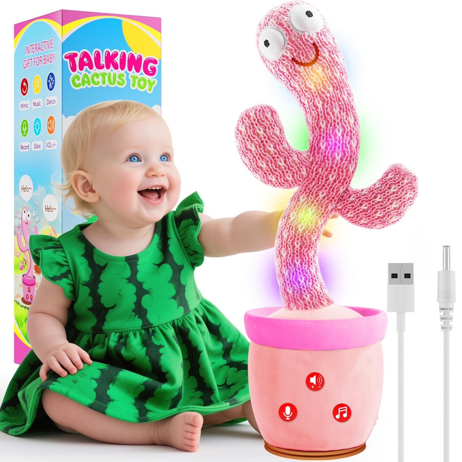 River Mill cactus toy front view with soft plush and engaging movement for babies