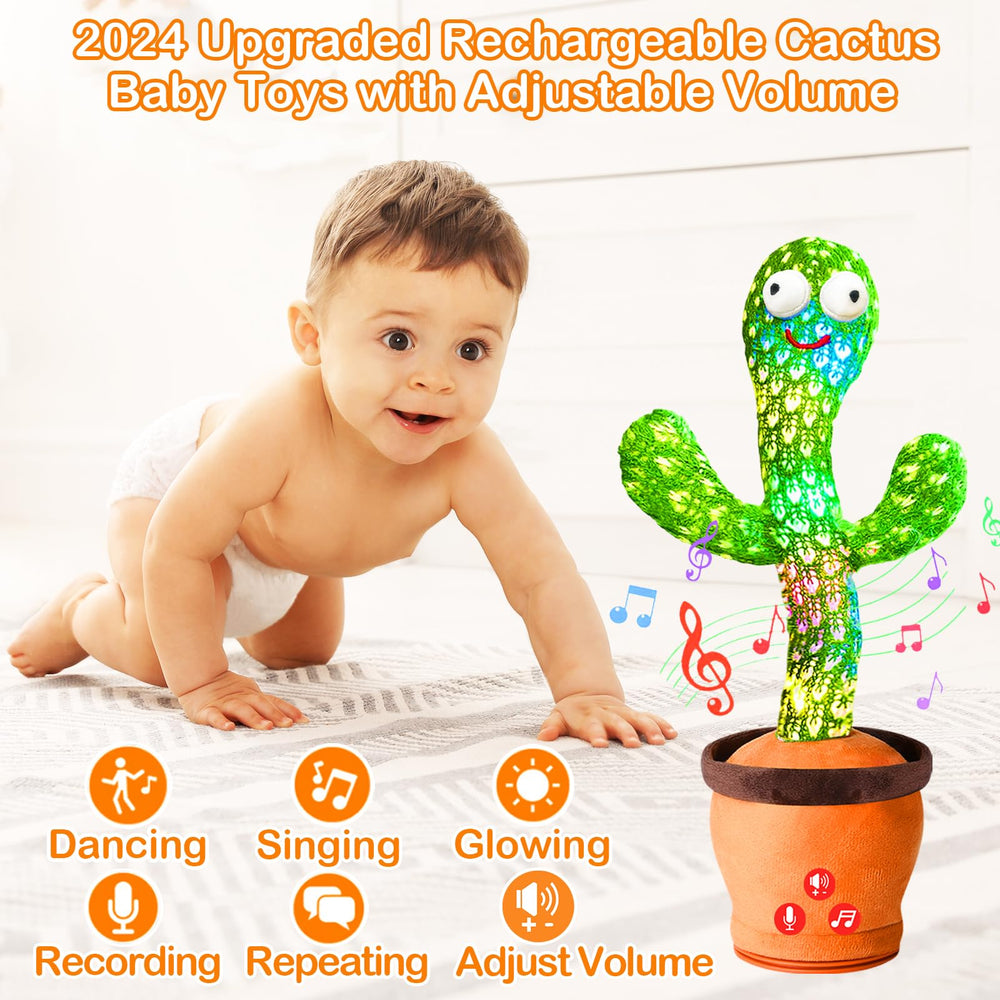 River Mill talking cactus toy mimics back and sings for interactive baby play.
