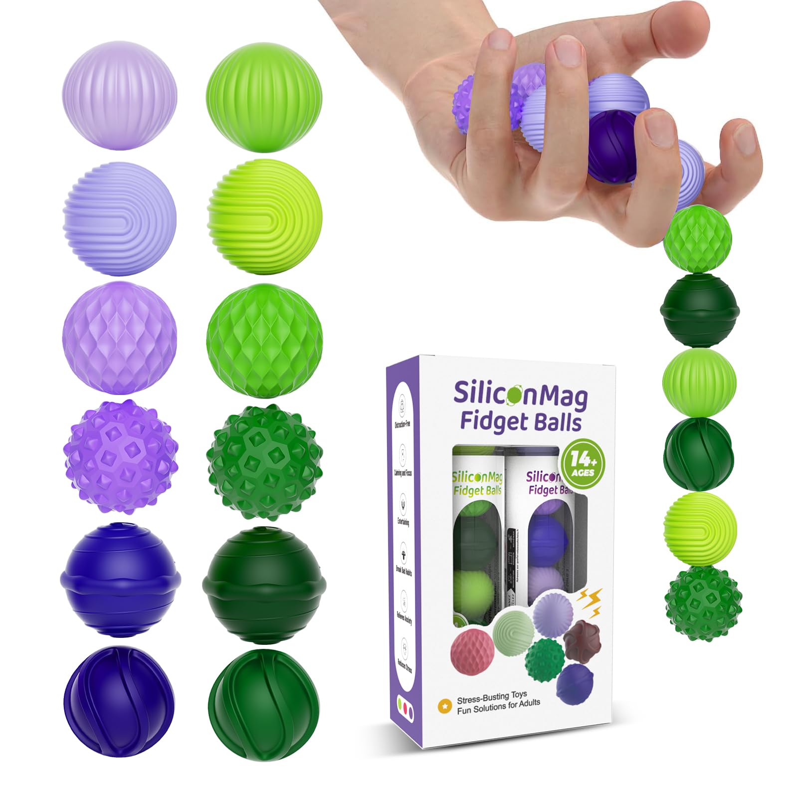 RIVGOT silicone magnetic stress ball with textured surface for better grip and sensory relief.