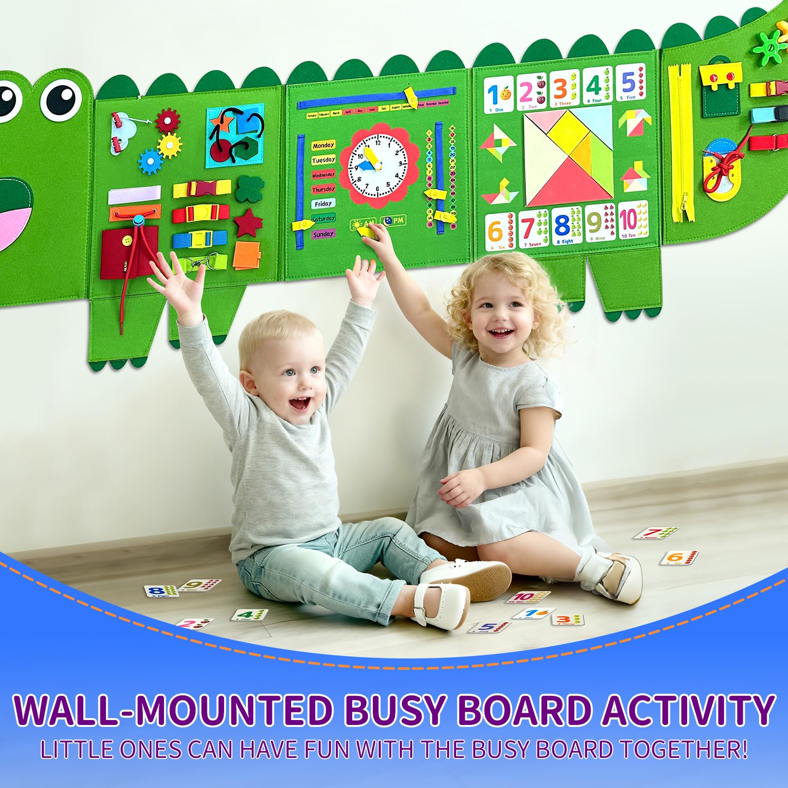 Rivibou Crocodile Foldable Busy Board clock and calendar area builds time awareness