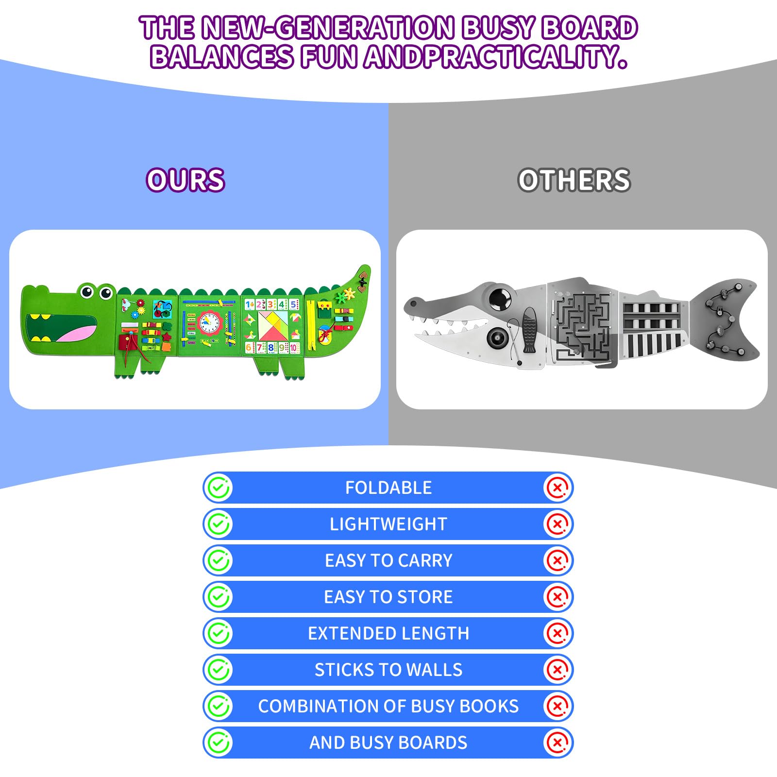 Rivibou Crocodile Foldable Busy Board shape matching and Tangram puzzles boost problem solving