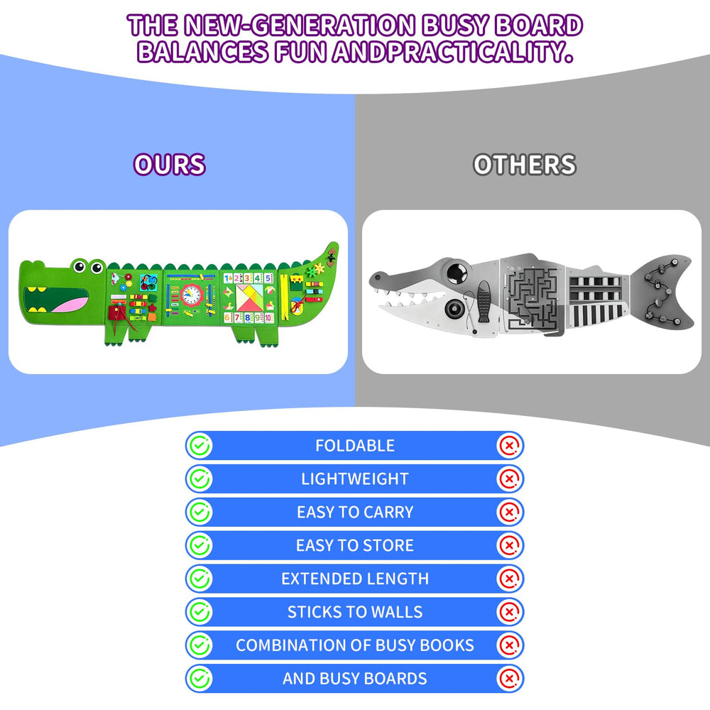 Rivibou Crocodile Foldable Busy Board shape matching and Tangram puzzles boost problem solving