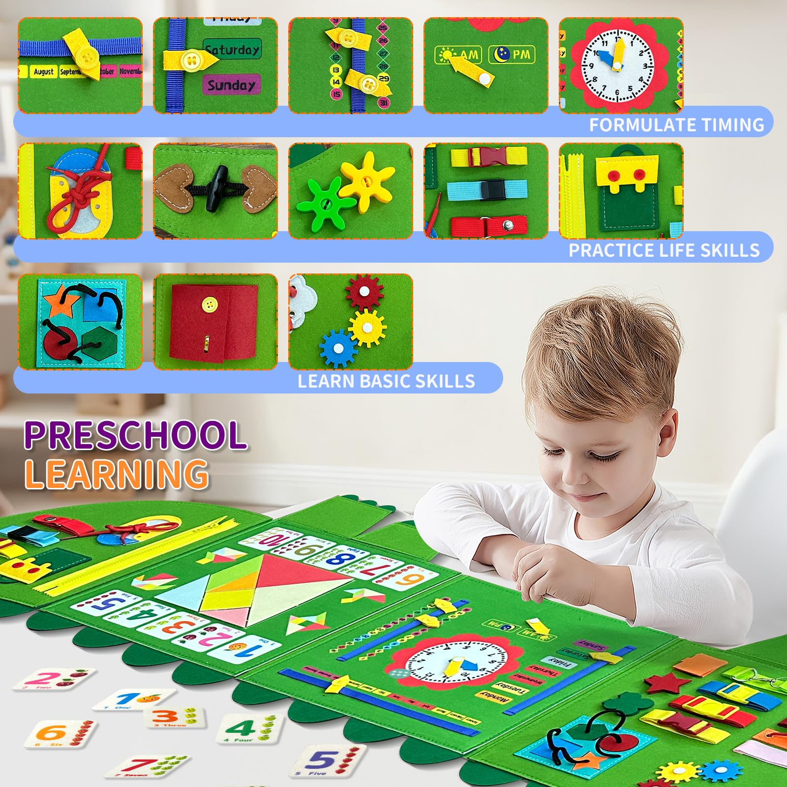 Rivibou Crocodile Foldable Busy Board shoe lace tying activity builds daily skills