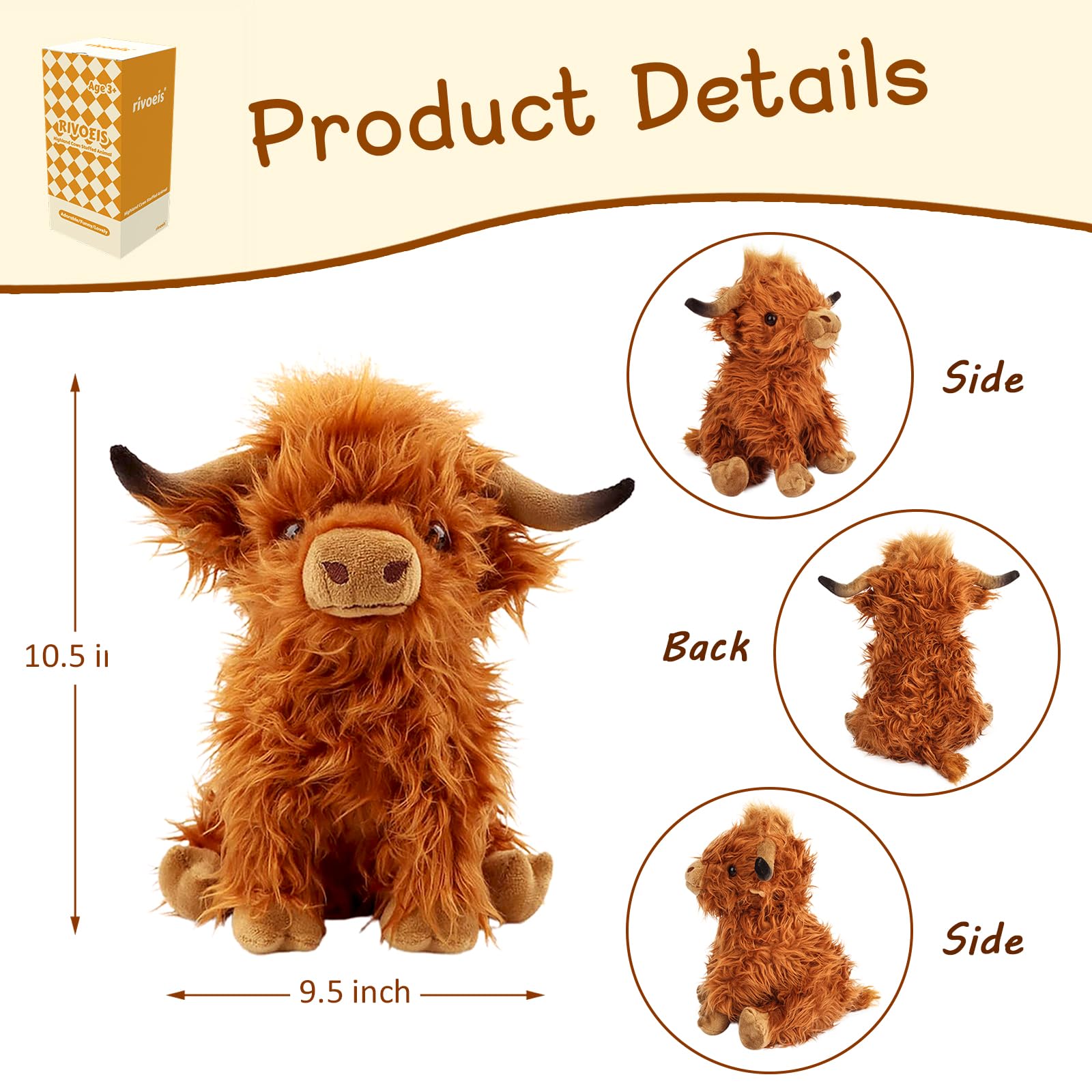 rivoeis Highland cow plush suitable as kid-friendly bedtime buddy
