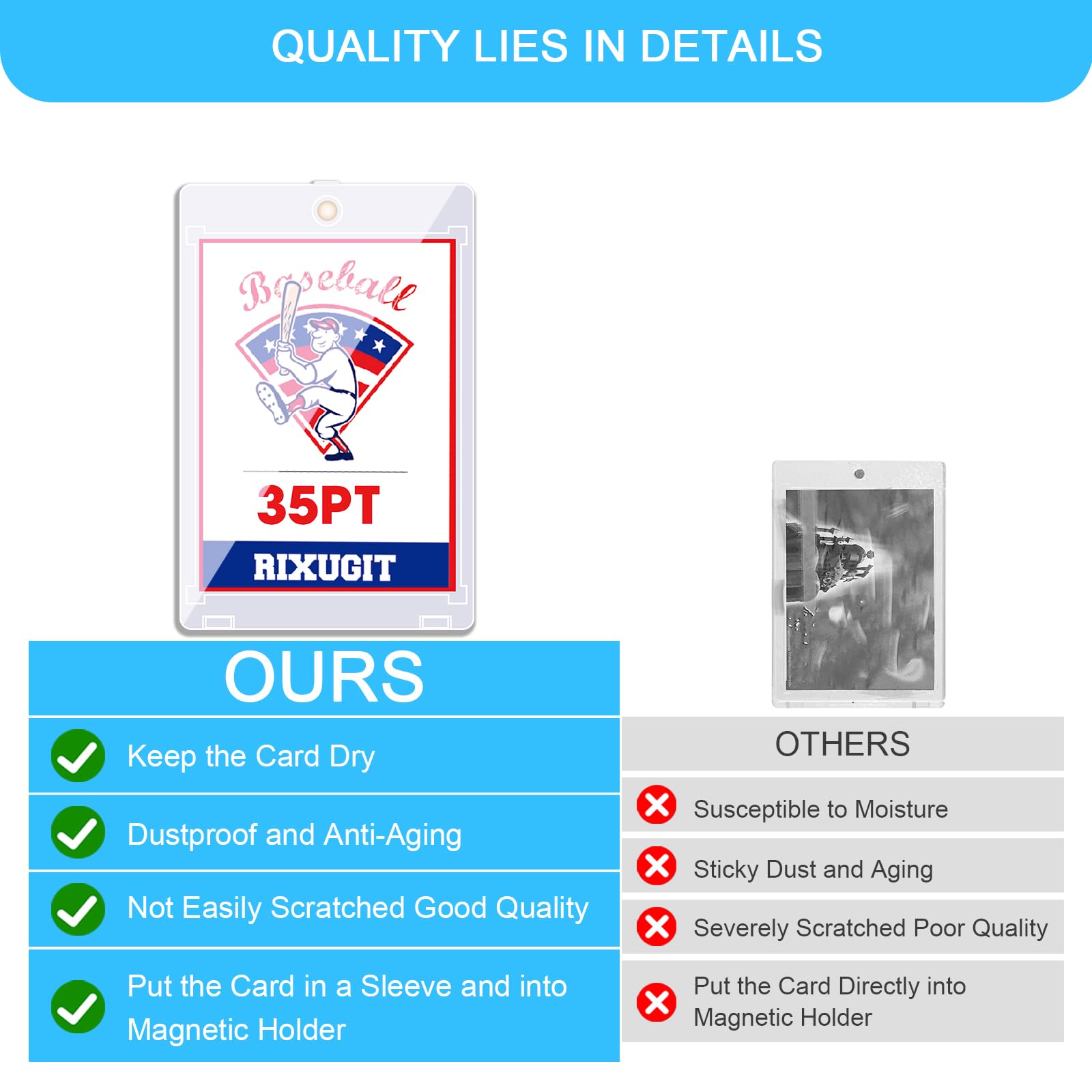 RIXUGIT sleeved card magnetic holder crystal clear transparency showcases card details.