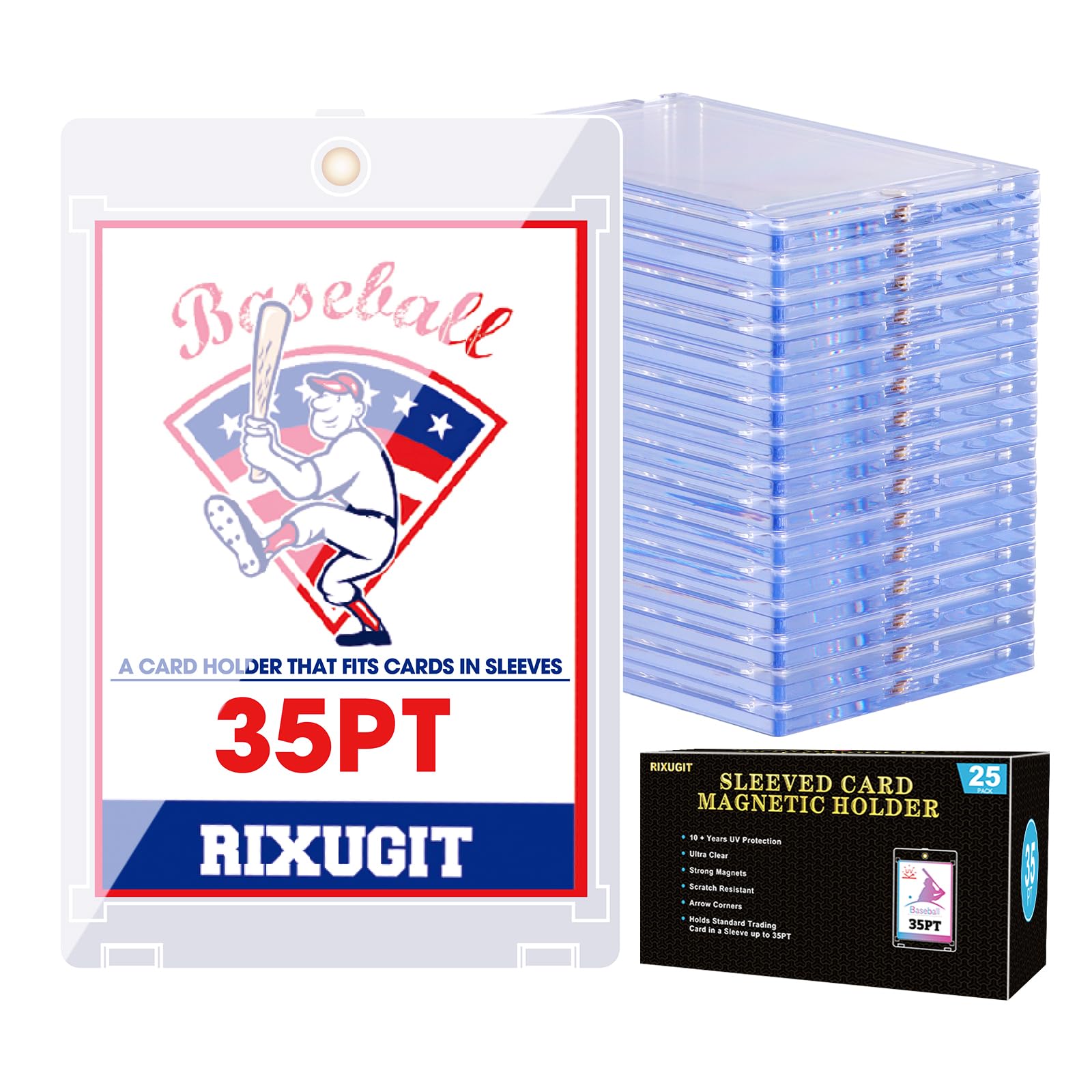 RIXUGIT sleeved card magnetic holder outer view with secure magnetic seal.