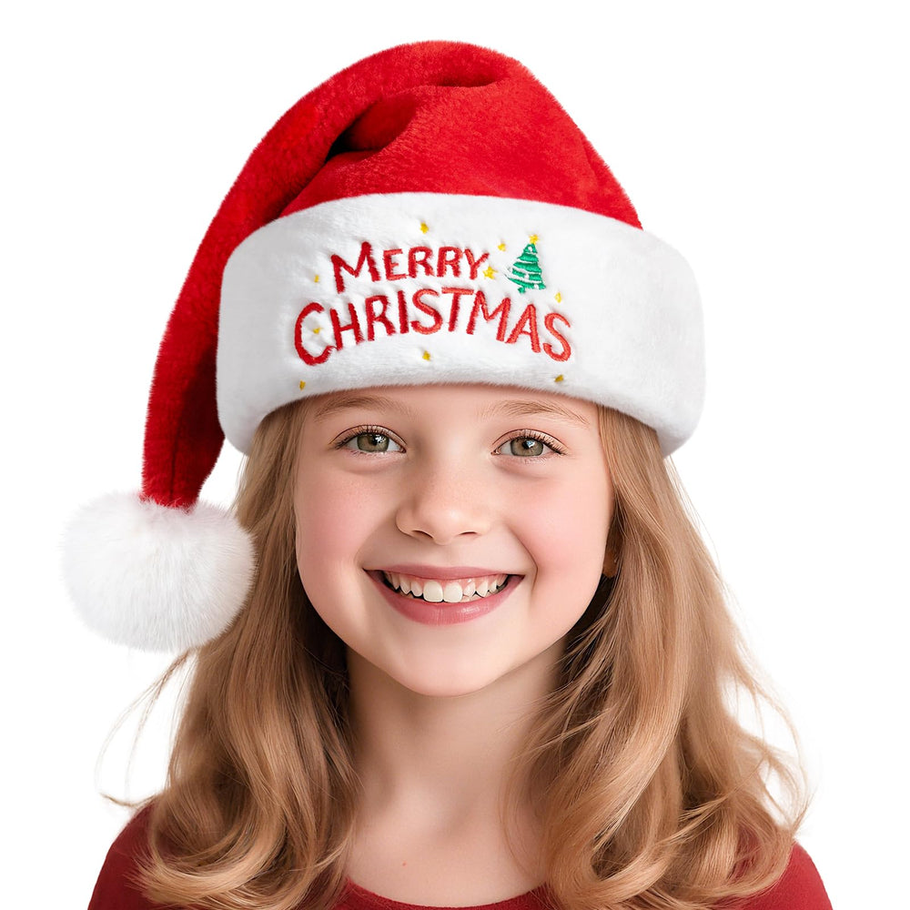 RJVW Christmas Santa hat for kids with plush velvet suitable for holiday photos