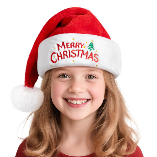 RJVW Christmas Santa hat for kids with plush velvet suitable for holiday photos