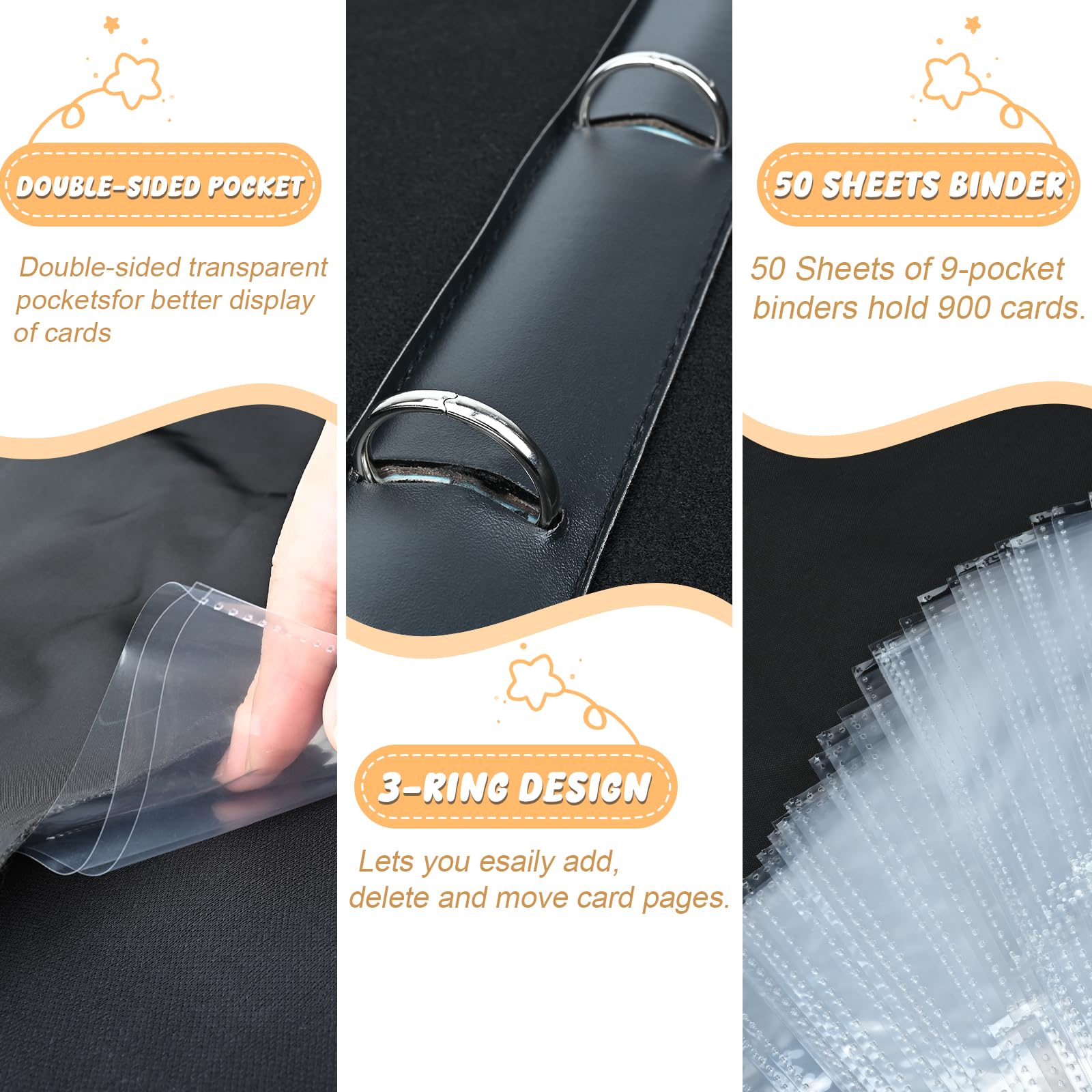RJVW zipper-top binder keeps cards safely enclosed and secure.