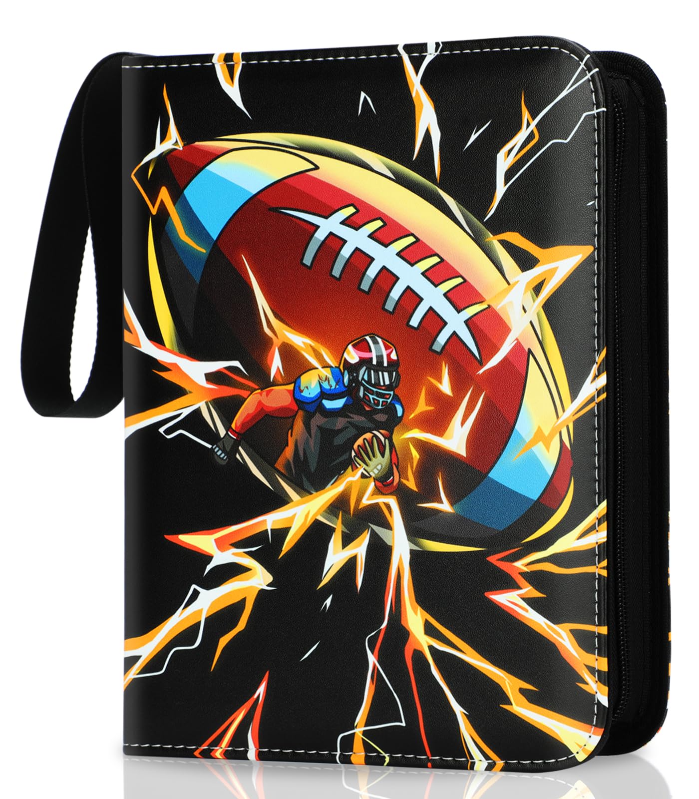 RKSSWS football card binder front cover showing durable PU leather and zipper protection