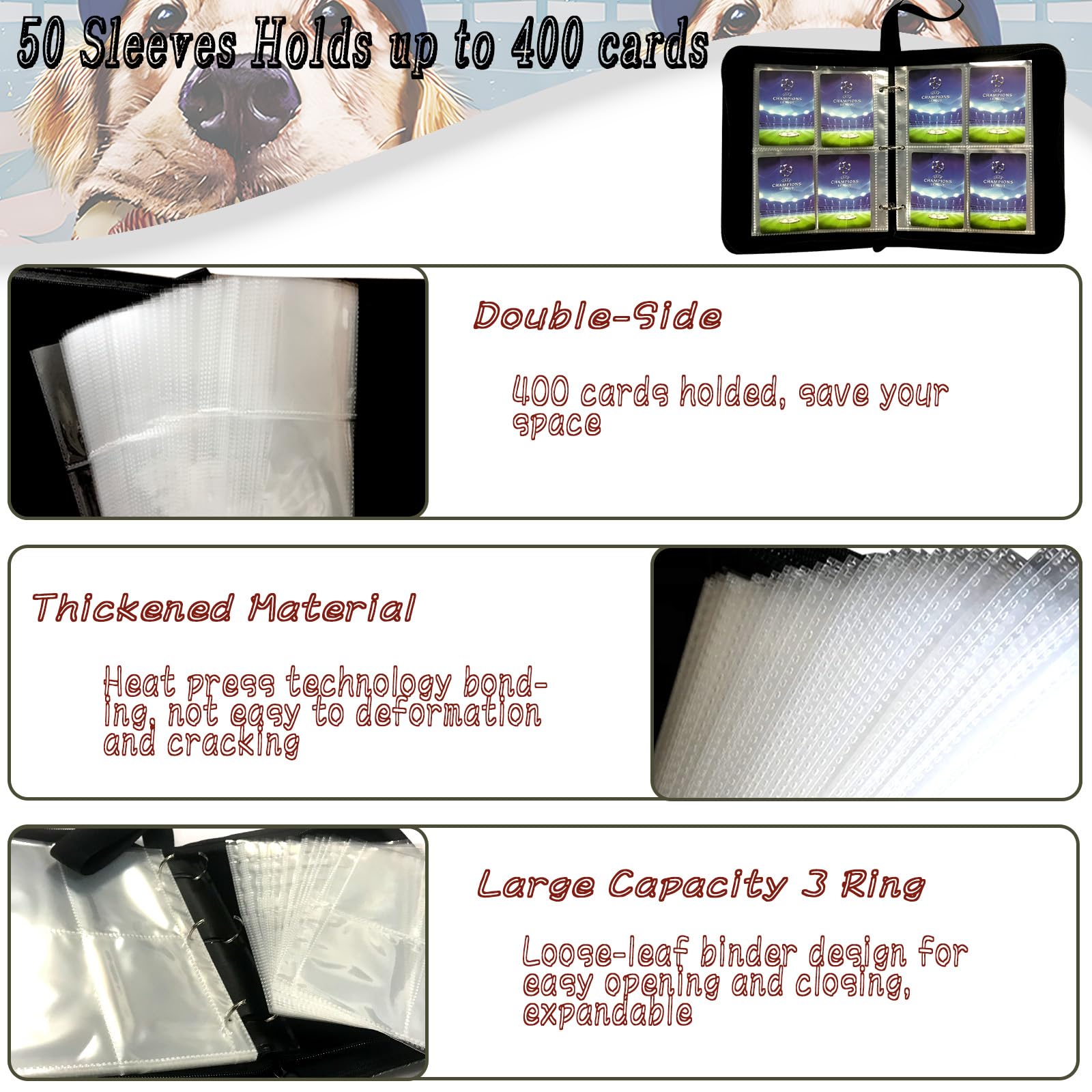 Rmannke 50 removable sleeves keep cards organized and easy to swap.
