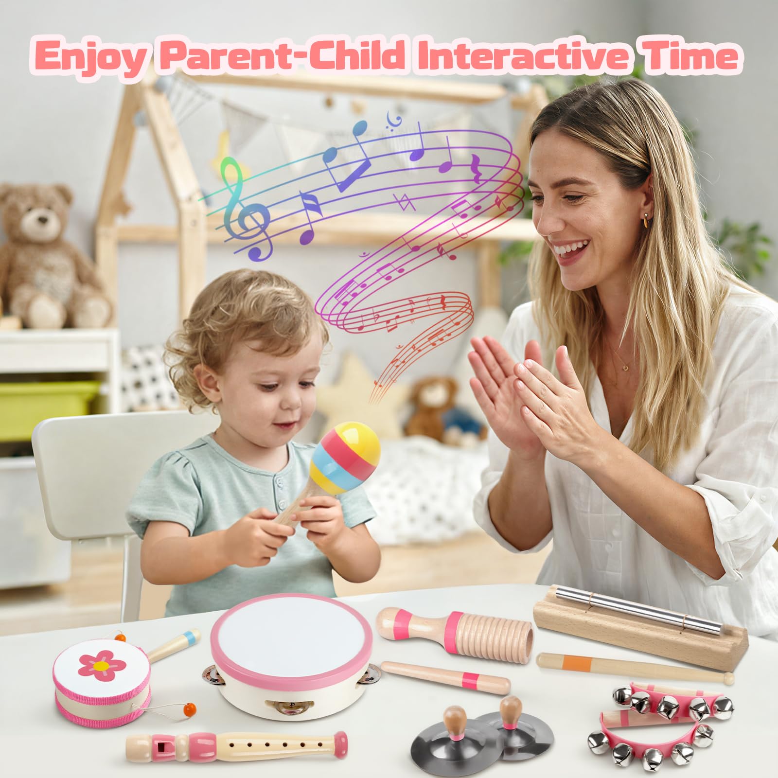 Rmischolar pink hand bells encourage shared play and fine motor coordination