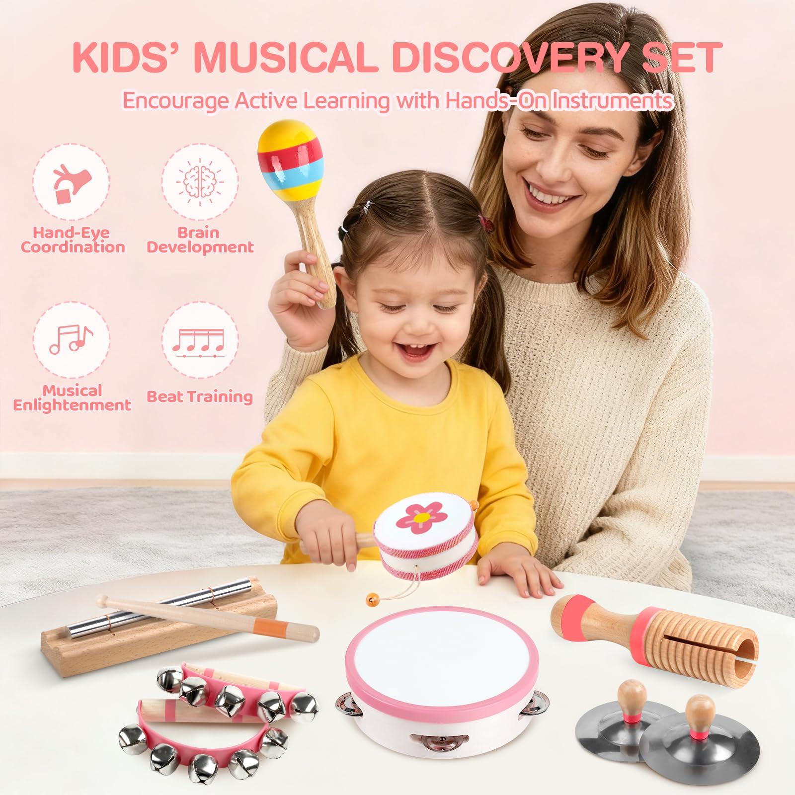 Rmischolar pink hand drum supports active rhythm making and motor skill development