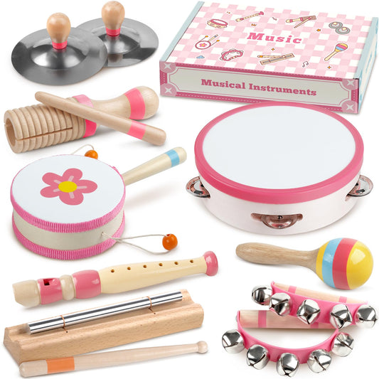 Rmischolar baby musical instruments set pink tambourine encourages rhythm play and sensory exploration