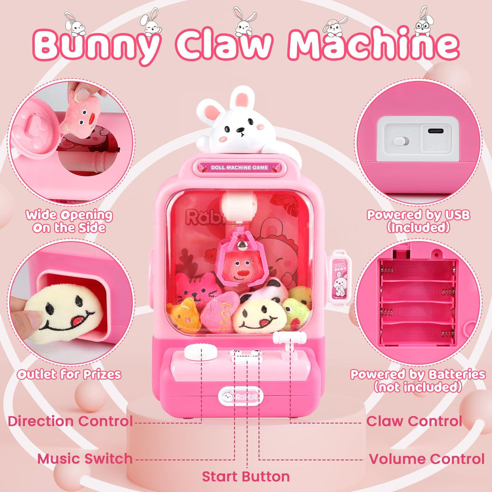Rmischolar Bunny Claw Machine side view, compact size ideal for party spaces.