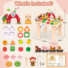 Rmischolar Farm Activity Table shape sorter promotes sorting skills.