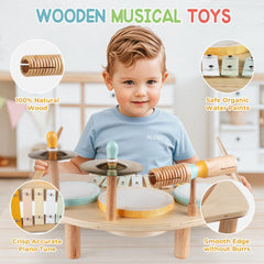 Rmischolar Kids Drum Set wood-tone block highlighting texture for calm, focused play
