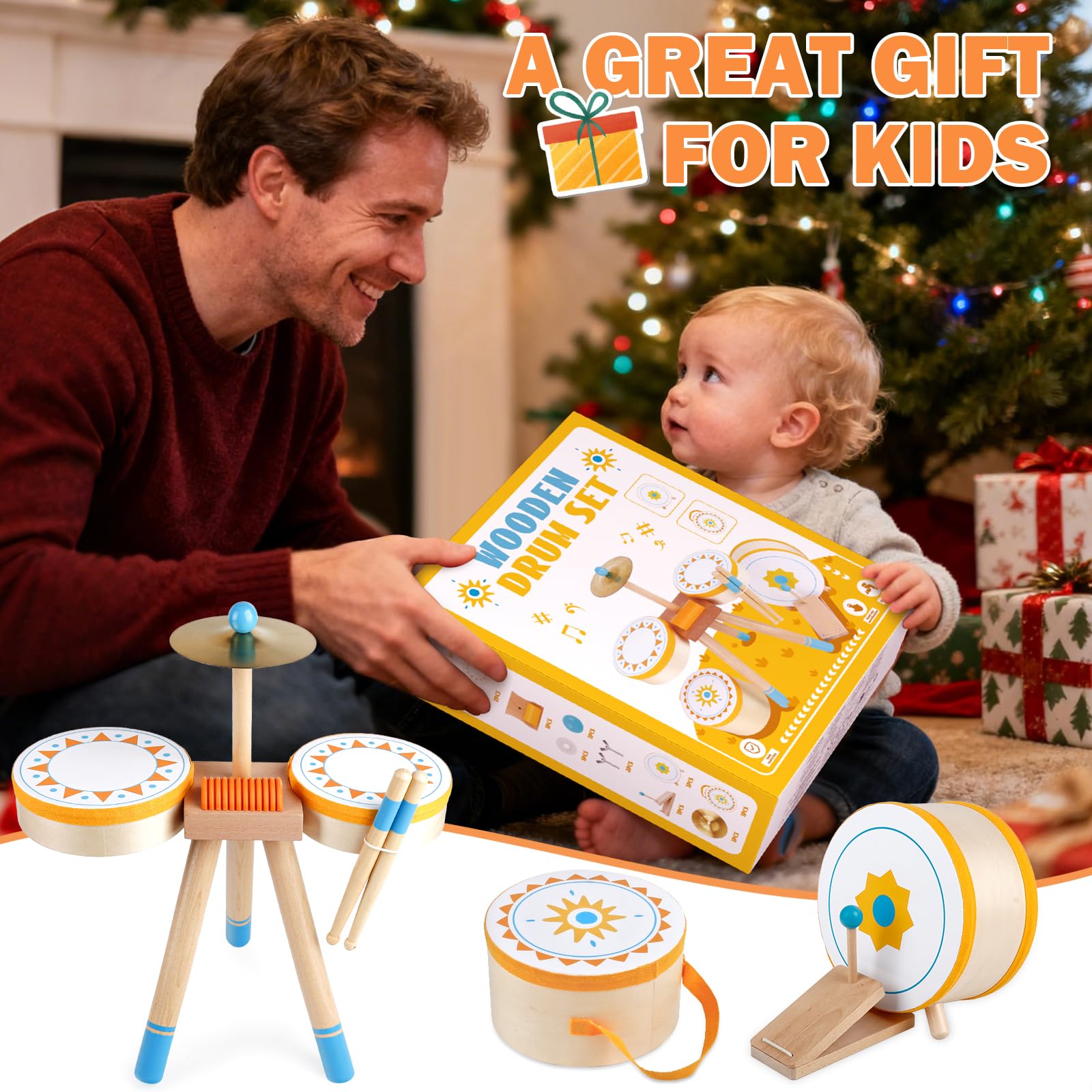 Rmischolar Kids Wooden Drum Kit educational play promotes creativity.