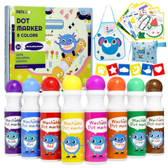 R&DLanci washable dot markers in eight colors for toddler art and learning.