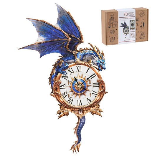 Rnfinewow blue dragon clock front view with roman numerals for stylish room decor.