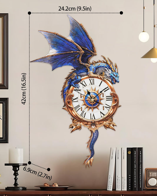 Rnfinewow blue dragon clock side view highlighting pendulum movement for dynamic display.