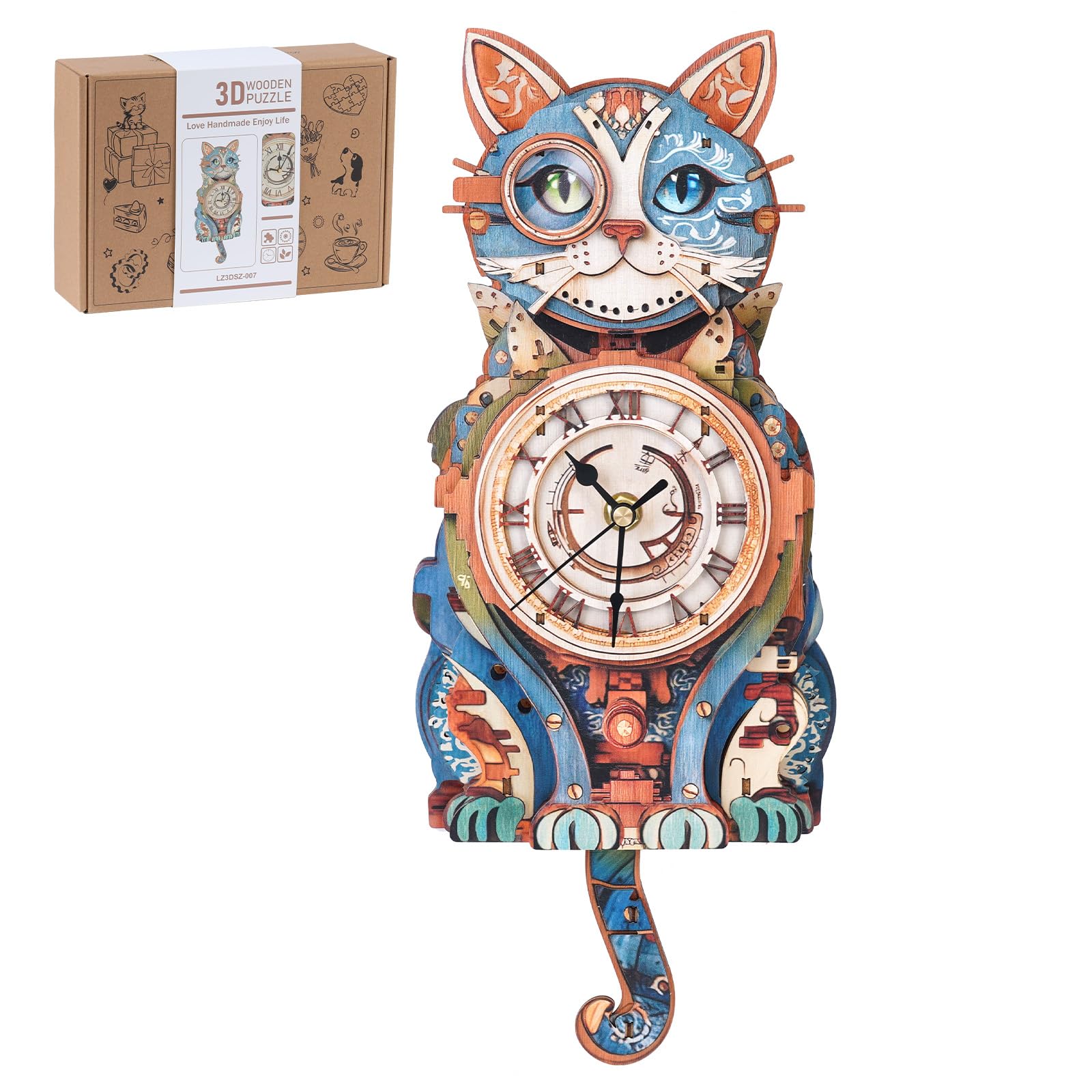 Rnfinewow cat detective clock pendulum detail for decor