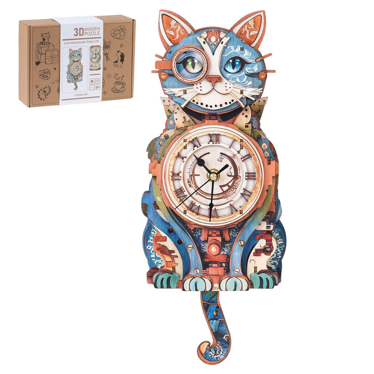Rnfinewow cat detective clock pendulum detail for decor