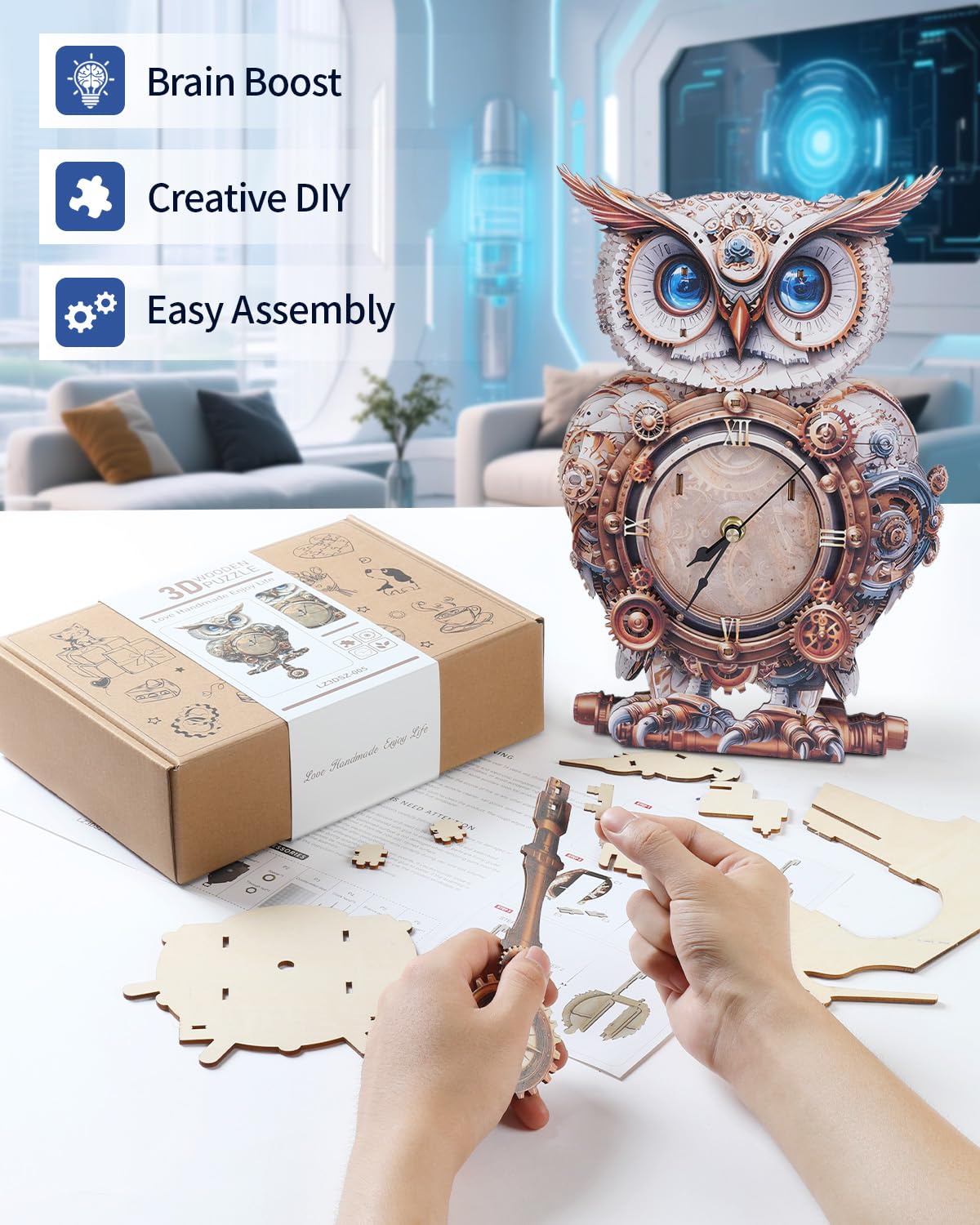 Rnfinewow owl clock pendulum detail showing motion and ambience