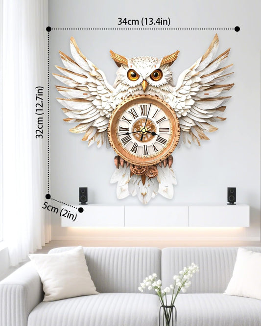 Rnfinewow snowy owl clock face dial with Roman numerals for easy time reading.