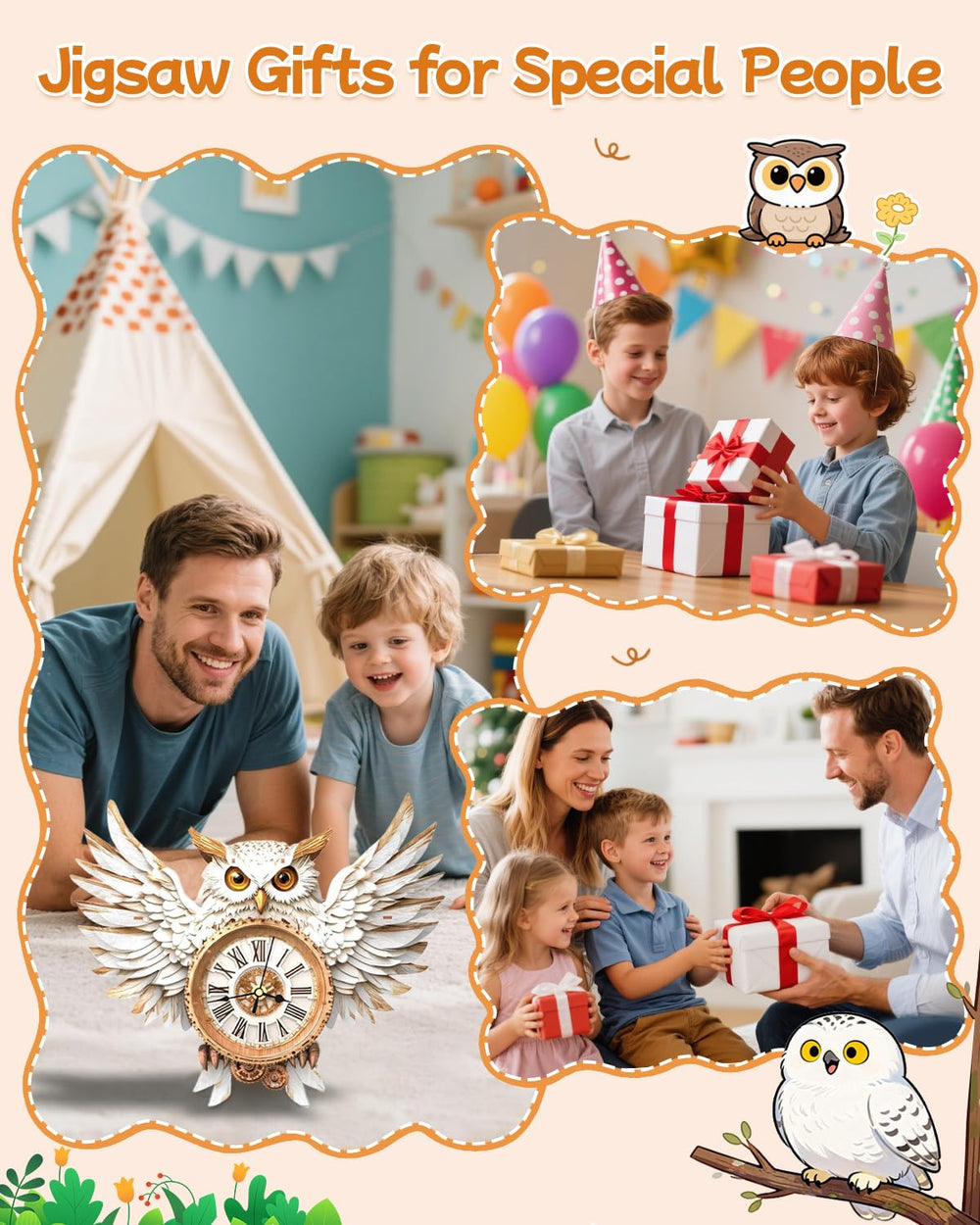 Rnfinewow snowy owl puzzle pieces with smooth edges for safe handling.
