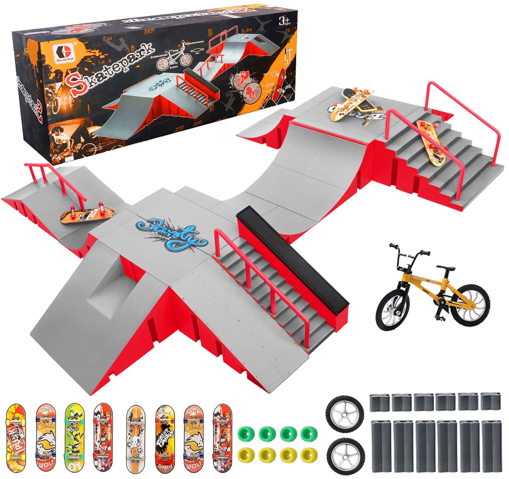 RNGODO finger skatepark 14-in-1 set layout for creative tricks.