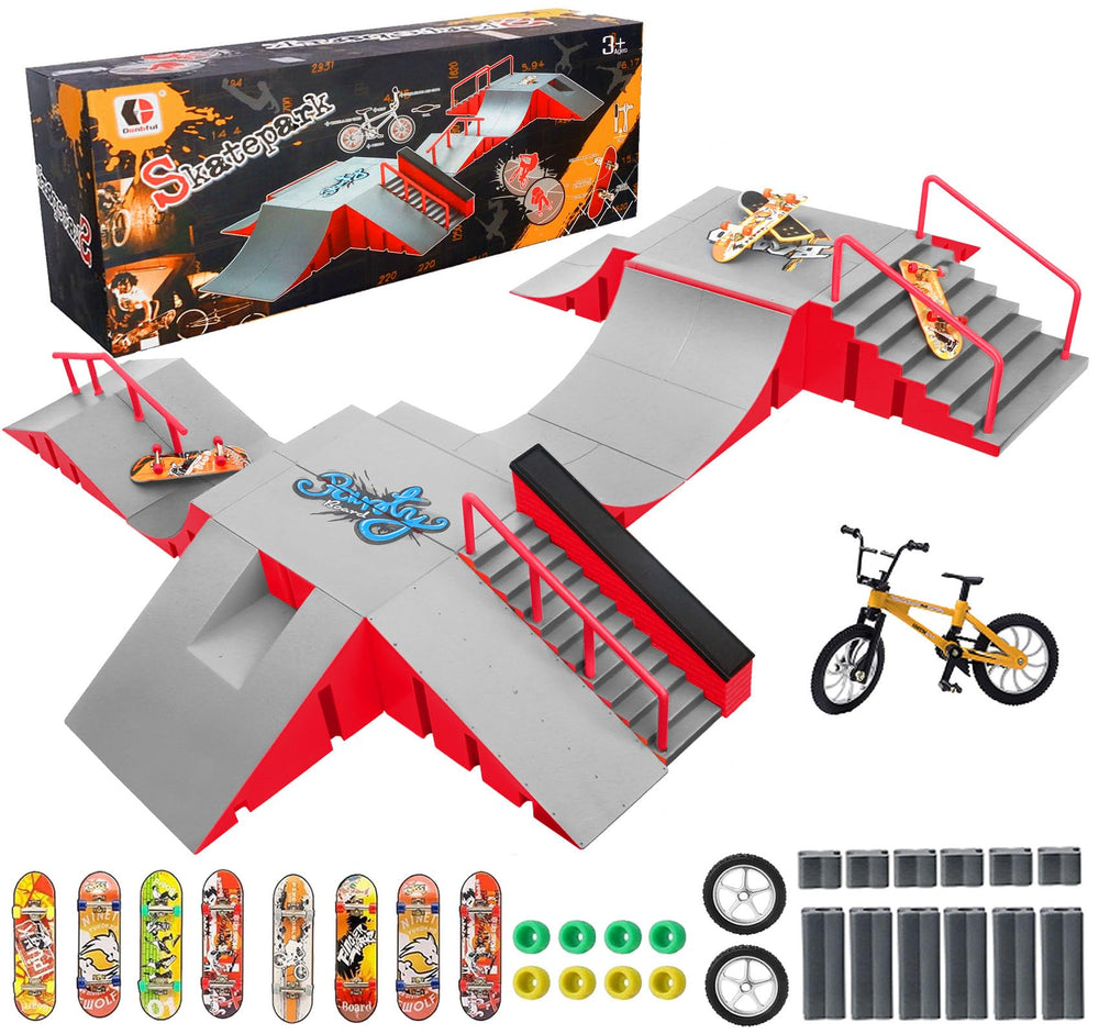 RNGODO finger skatepark 14-in-1 set layout for creative tricks.
