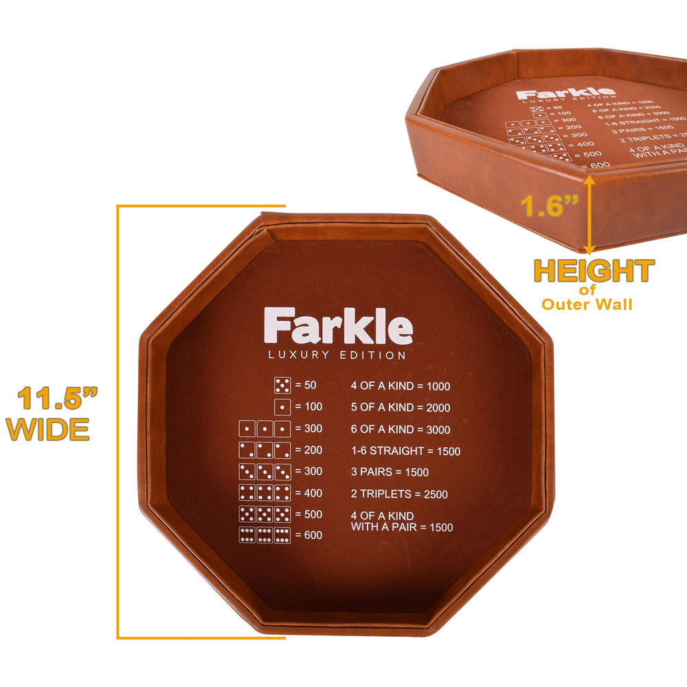 RNK Gaming Farkle Luxury Edition eleven-and-a-half-inch tray provides ample rolling space.
